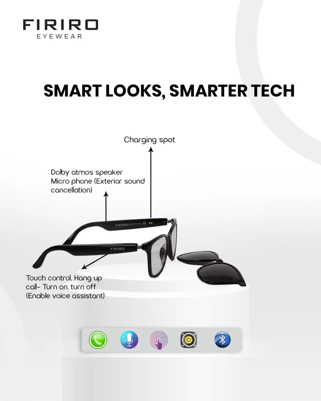 FIRIRO NIOR COMMAND SMART EYEWEAR G05 WITH POLARIZED CLIP ON